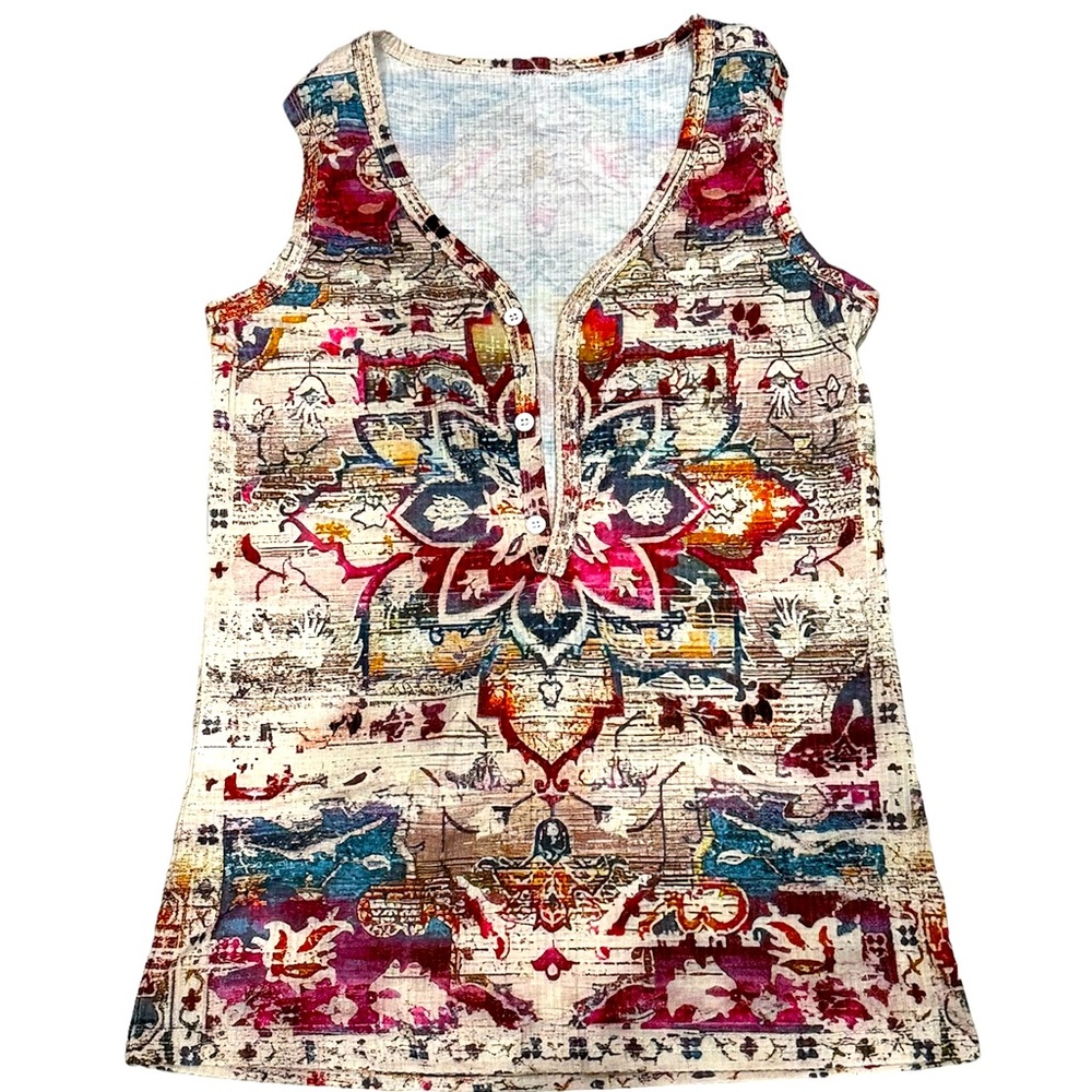 Women's Summer Racerback Mandala Tank Top Retro Boho size Medium